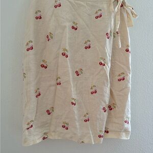 LAURA ASHLEY LINEN WRAP Cherry Cream Skirt